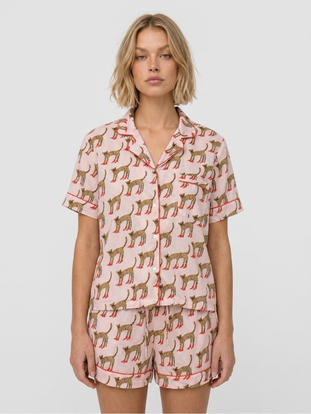 Leopard Print Short Pajama Set in Light Pink